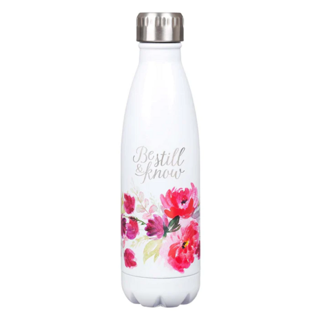 Waterfles Be still and know 500 ml roestvrij staal bloemen