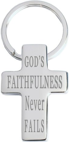 Sleutelhanger Kruis God's faithfulness metaal in giftbox