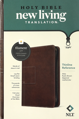 NLT Thinline Reference Bible met rits bruin