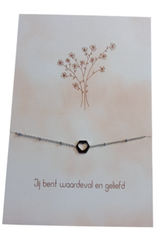 Ketting hartje staal rond zwart op kaart