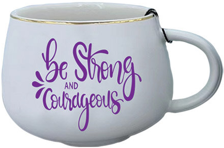 Mok Be strong and courageous 260 ml keramisch wit/paars