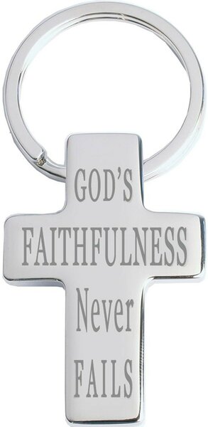 Sleutelhanger Kruis God&#039;s faithfulness metaal in giftbox