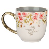 Mok Love 355 ml keramisch rood + oranje bloemen