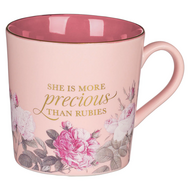 Mok She is more precious than rubies roze bloemen 470 ml